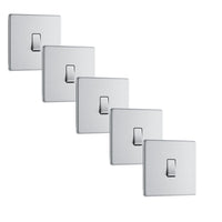 BG FBS12x5 Flatplate Screwless 20A 16AX 2 Way Single Light Switch - Brushed Steel (5 Pack)