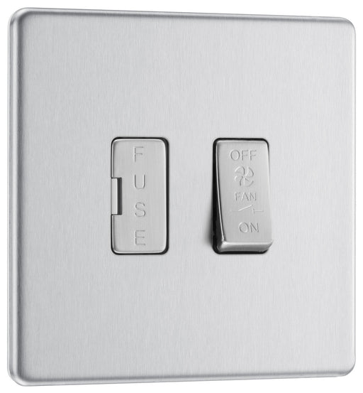 BG FBS15F Flatplate Screwless Triple Pole Fused Fan Isolator Switch 10A - Brushed Steel - westbasedirect.com