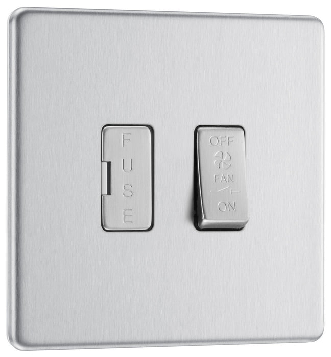 BG FBS15F Flatplate Screwless Triple Pole Fused Fan Isolator Switch 10A - Brushed Steel - westbasedirect.com