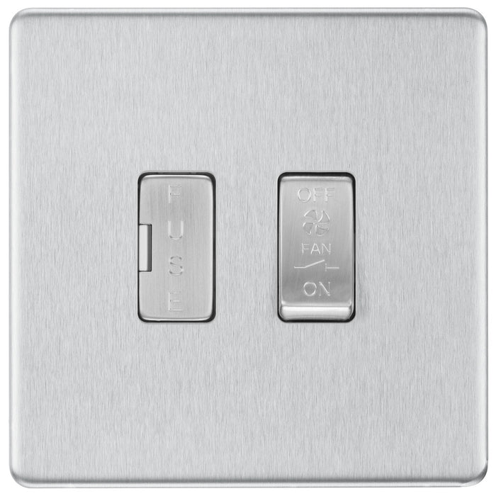 BG FBS15F Flatplate Screwless Triple Pole Fused Fan Isolator Switch 10A - Brushed Steel - westbasedirect.com