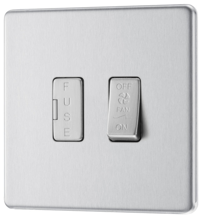 BG FBS15F Flatplate Screwless Triple Pole Fused Fan Isolator Switch 10A - Brushed Steel - westbasedirect.com