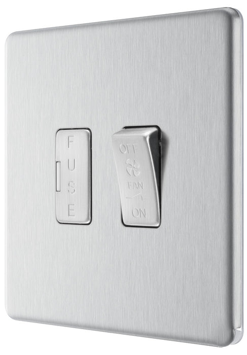 BG FBS15F Flatplate Screwless Triple Pole Fused Fan Isolator Switch 10A - Brushed Steel - westbasedirect.com