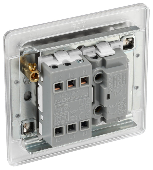 BG FBS15F Flatplate Screwless Triple Pole Fused Fan Isolator Switch 10A - Brushed Steel - westbasedirect.com