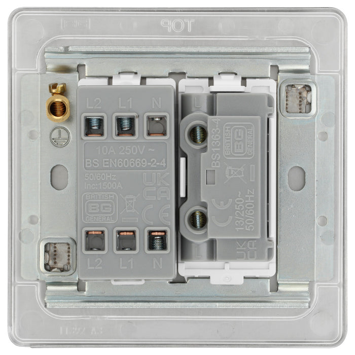 BG FBS15F Flatplate Screwless Triple Pole Fused Fan Isolator Switch 10A - Brushed Steel - westbasedirect.com