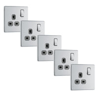 BG FBS21Gx5 Flatplate Screwless Single Socket 13A - Grey Insert - Brushed Steel (5 Pack)