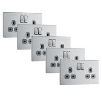 BG FBS22Gx5 Flatplate Screwless Double Socket 13A - Grey Insert - Brushed Steel (5 Pack)