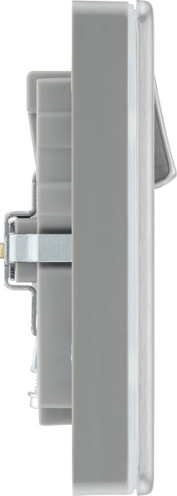 BG FBS22UAC22G Flatplate Screwless 13A Double Switched Power Socket + USB A+C (22W) - Brushed Steel + Grey Insert - westbasedirect.com