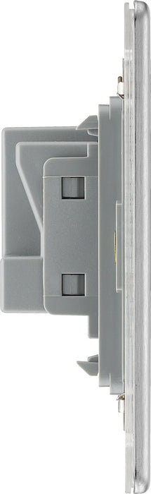BG FBS24G Flatplate Screwless 2G 13A Unswitched Socket - Grey Insert - Brushed Steel - westbasedirect.com