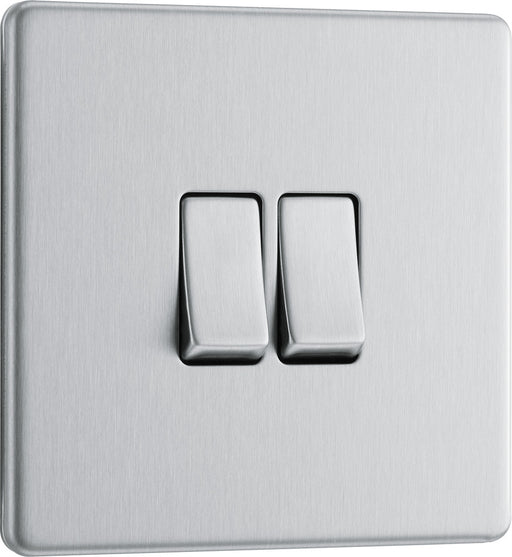 BG FBS42 Flatplate Screwless Double Light Switch 10A - Brushed Steel - westbasedirect.com
