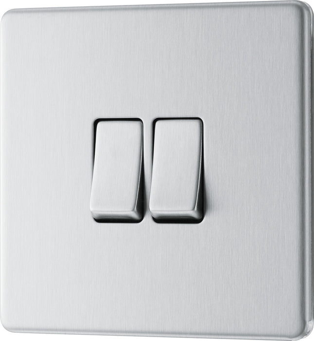 BG FBS42 Flatplate Screwless Double Light Switch 10A - Brushed Steel - westbasedirect.com