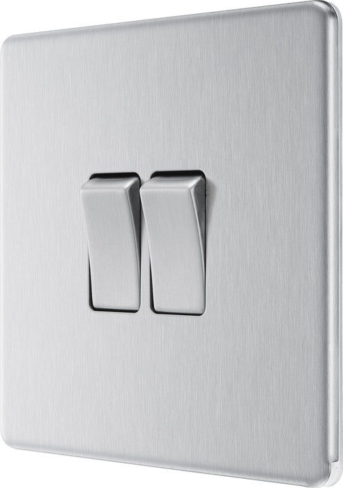 BG FBS42 Flatplate Screwless Double Light Switch 10A - Brushed Steel - westbasedirect.com