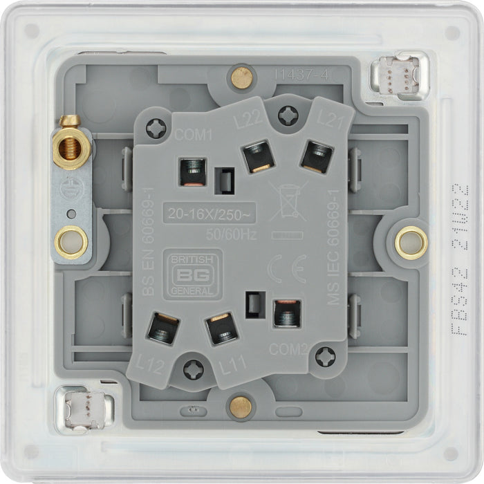 BG FBS42 Flatplate Screwless Double Light Switch 10A - Brushed Steel - westbasedirect.com