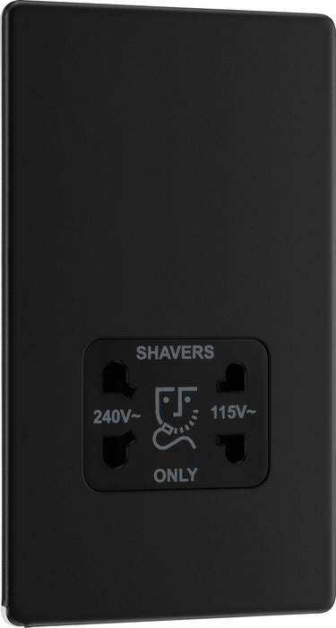 BG FFB20B Flatplate Screwless Dual Voltage Shaver Socket - Black Insert - Matt Black - westbasedirect.com