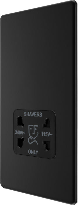 BG FFB20B Flatplate Screwless Dual Voltage Shaver Socket - Black Insert - Matt Black - westbasedirect.com