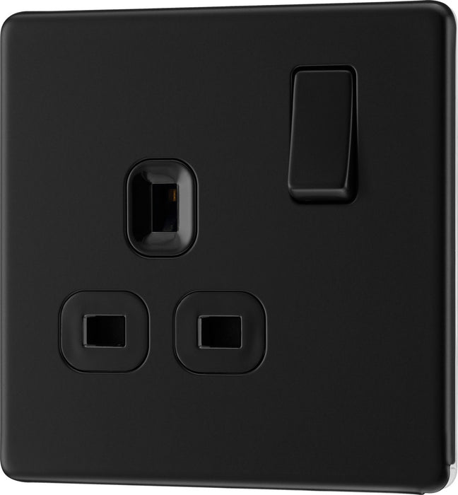 BG FFB21B Flatplate Screwless Single Socket 13A - Black Insert - Matt Black - westbasedirect.com