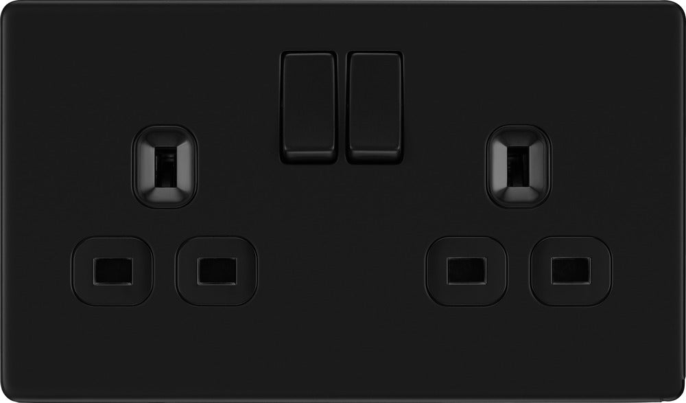 BG FFB22B Flatplate Screwless Double Socket 13A - Black Insert - Matt Black - westbasedirect.com