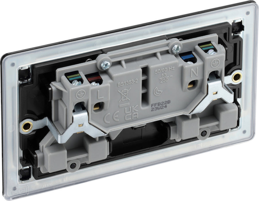 BG FFB22B Flatplate Screwless Double Socket 13A - Black Insert - Matt Black - westbasedirect.com