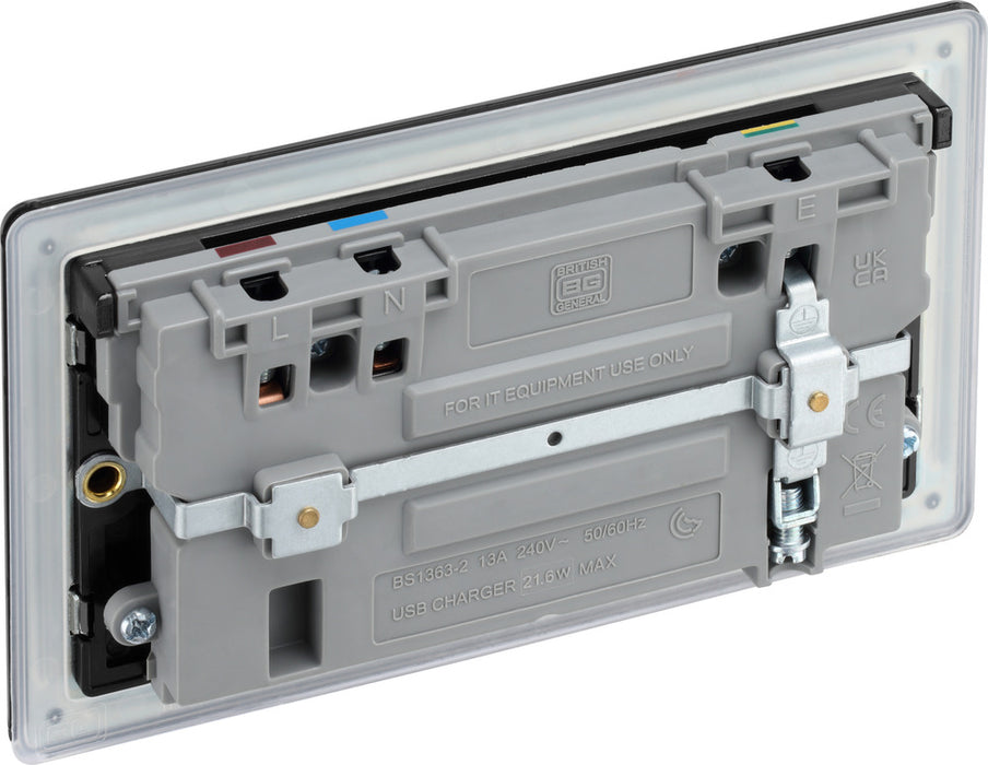 BG FFB22UAC22B Flatplate Screwless 13A Double Switched Power Socket + USB A+C (22W) - Matt Black + Black Insert - westbasedirect.com