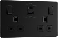 BG FFB22UAC45B Flatplate Screwless Double Socket + 2xUSB A+C(45W) - Black Insert - Matt Black