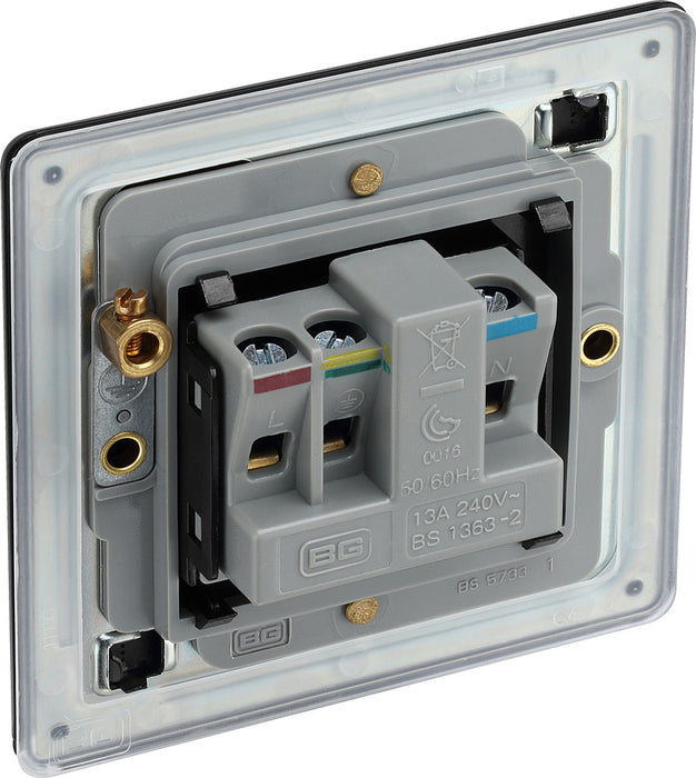 BG FFB23B Flatplate Screwless 1G 13A Unswitched Socket - Black Insert - Matt Black - westbasedirect.com