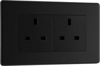 BG FFB24B Flatplate Screwless 2G 13A Unswitched Socket - Black Insert - Matt Black
