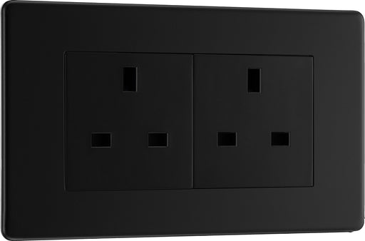 BG FFB24B Flatplate Screwless 2G 13A Unswitched Socket - Black Insert - Matt Black - westbasedirect.com