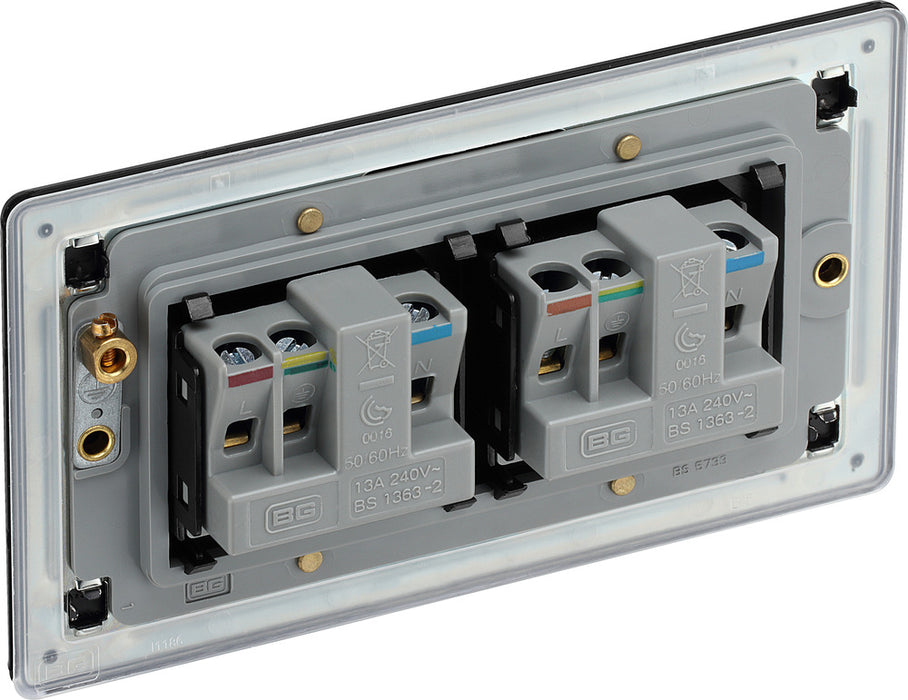 BG FFB24B Flatplate Screwless 2G 13A Unswitched Socket - Black Insert - Matt Black - westbasedirect.com