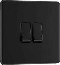 BG FFB42 Flatplate Screwless 20A 16AX 2 Way Double Light Switch - Matt Black