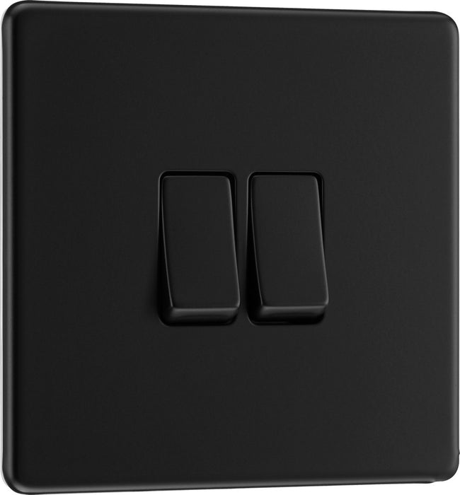 BG FFB42 Flatplate Screwless Double Light Switch 10A - Matt Black - westbasedirect.com