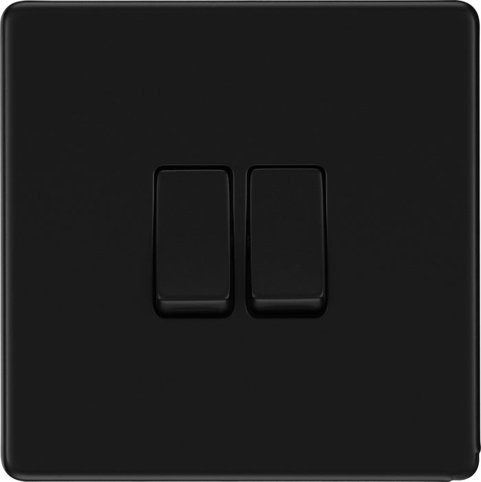 BG FFB42 Flatplate Screwless Double Light Switch 10A - Matt Black - westbasedirect.com