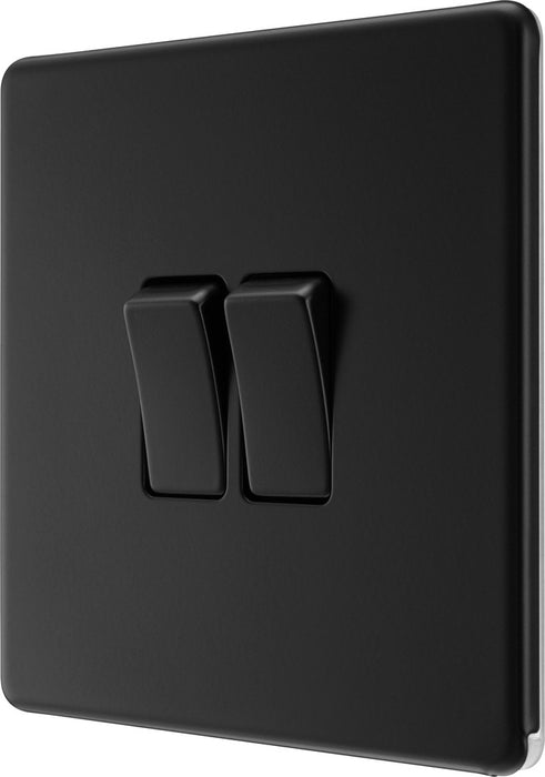 BG FFB42 Flatplate Screwless Double Light Switch 10A - Matt Black - westbasedirect.com