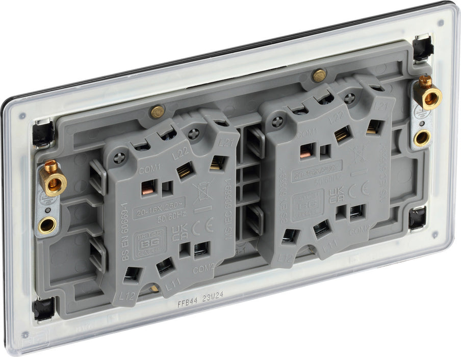 BG FFB44 Flatplate Screwless 20A 16AX 2 Way Quadruple Light Switch - Matt Black - westbasedirect.com