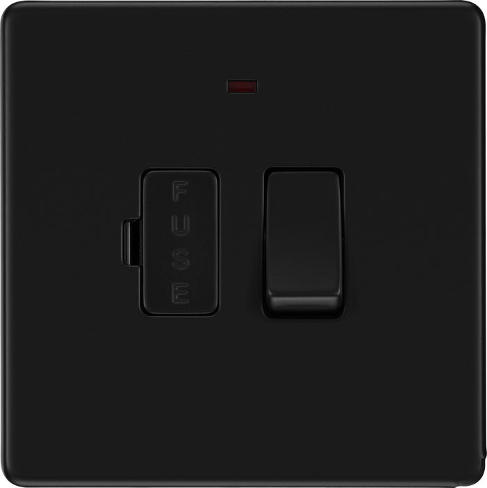 BG FFB52 Flatplate Screwless Switched Spur + Neon 13A - Matt Black - westbasedirect.com