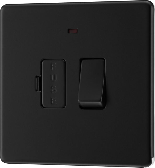 BG FFB52 Flatplate Screwless Switched Spur + Neon 13A - Matt Black - westbasedirect.com