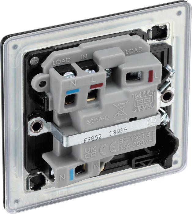 BG FFB52 Flatplate Screwless Switched Spur + Neon 13A - Matt Black - westbasedirect.com