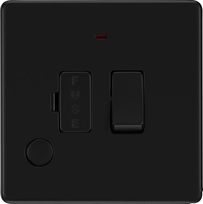 BG FFB53 Flatplate Screwless 13A Fused Connection Unit + Neon + Cable Outlet - Matt Black - westbasedirect.com