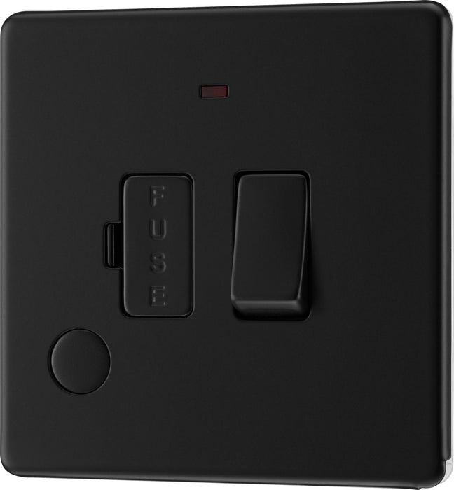 BG FFB53 Flatplate Screwless 13A Fused Connection Unit + Neon + Cable Outlet - Matt Black - westbasedirect.com