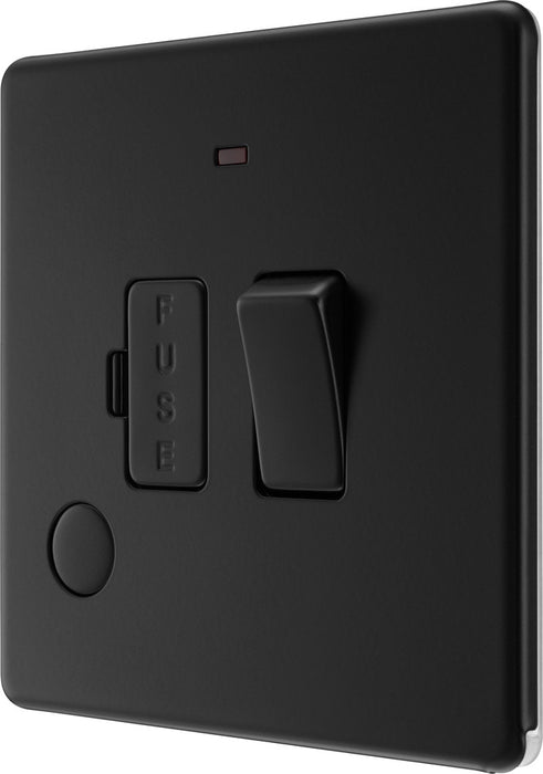 BG FFB53 Flatplate Screwless 13A Fused Connection Unit + Neon + Cable Outlet - Matt Black - westbasedirect.com