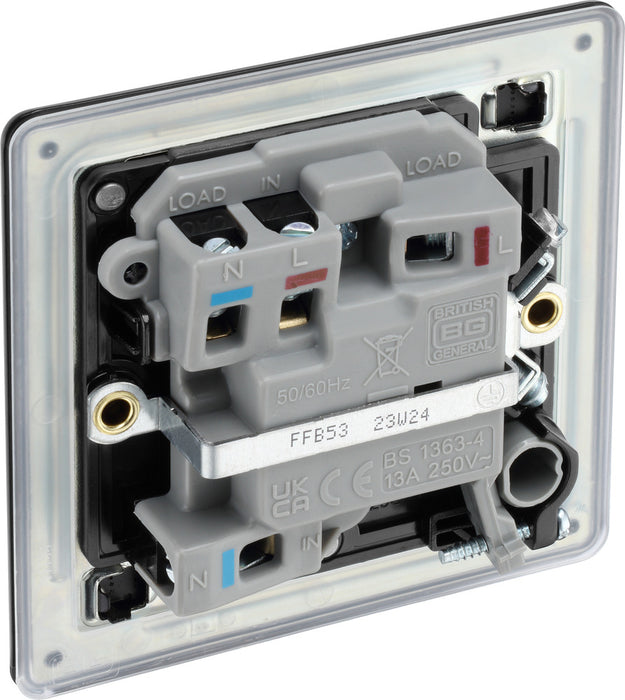 BG FFB53 Flatplate Screwless 13A Fused Connection Unit + Neon + Cable Outlet - Matt Black - westbasedirect.com