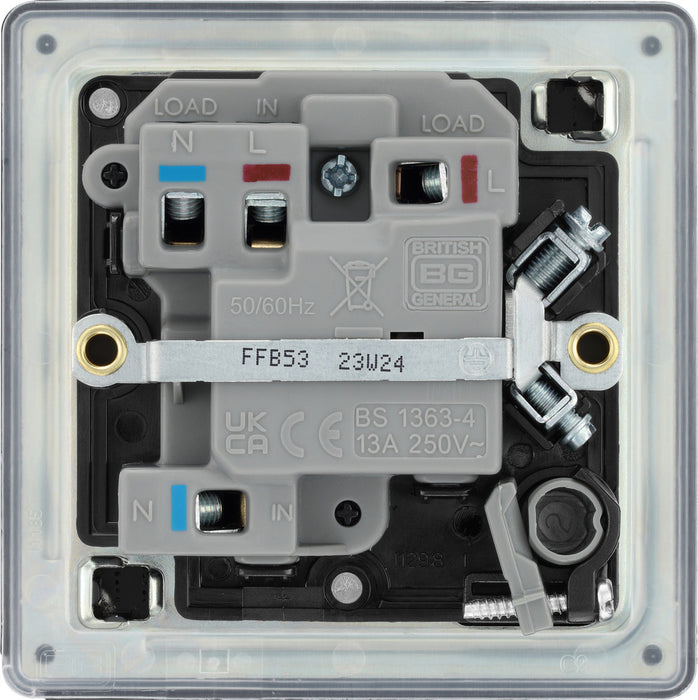 BG FFB53 Flatplate Screwless 13A Fused Connection Unit + Neon + Cable Outlet - Matt Black - westbasedirect.com