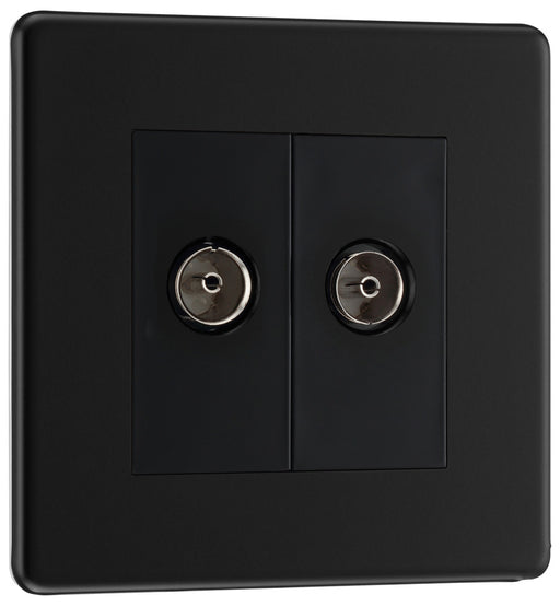 BG FFB61 Flatplate Screwless Double TV Aerial Socket - Black Insert - Matt Black - westbasedirect.com