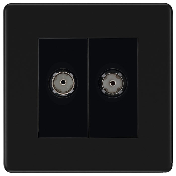 BG FFB61 Flatplate Screwless Double TV Aerial Socket - Black Insert - Matt Black - westbasedirect.com
