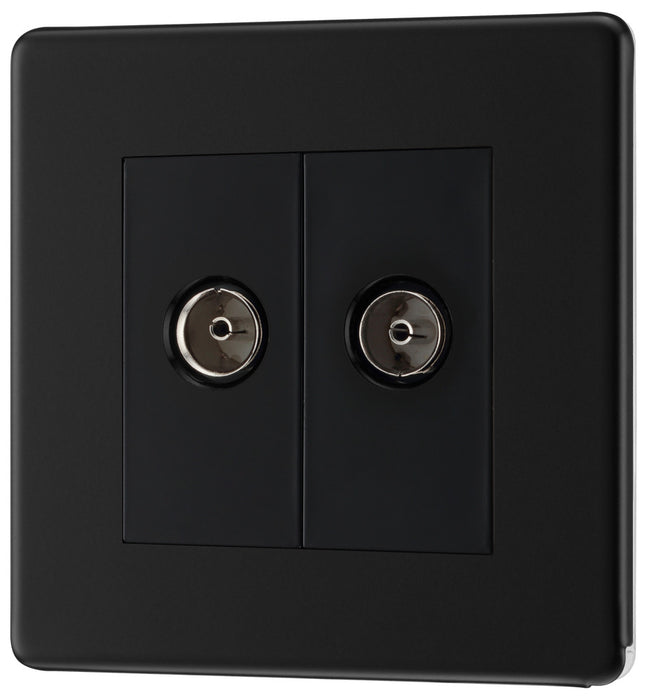 BG FFB61 Flatplate Screwless Double TV Aerial Socket - Black Insert - Matt Black - westbasedirect.com