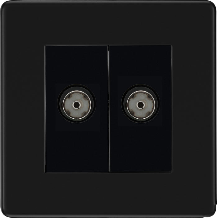 BG FFB63 Flatplate Screwless Isolated Double TV Aerial Socket - Black Insert - Matt Black - westbasedirect.com