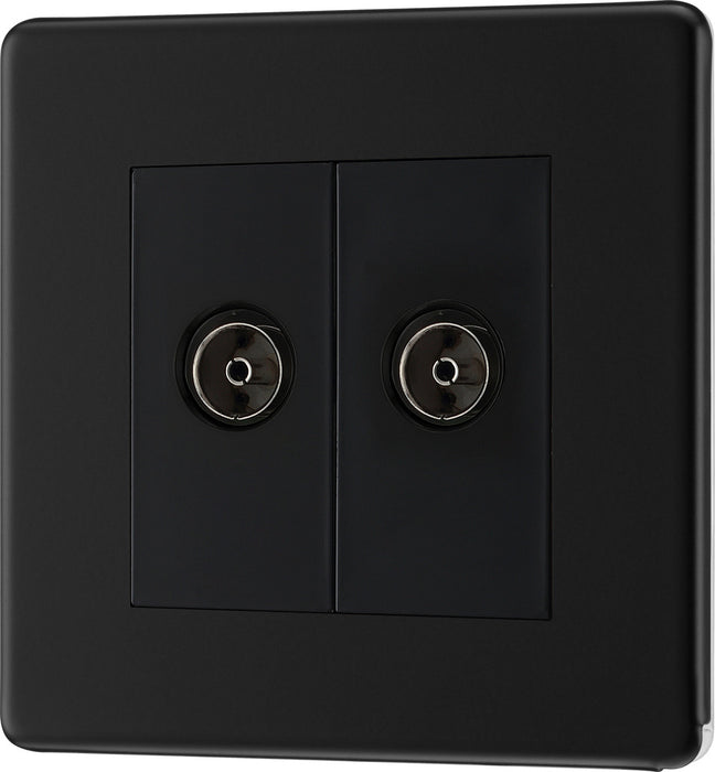 BG FFB63 Flatplate Screwless Isolated Double TV Aerial Socket - Black Insert - Matt Black - westbasedirect.com