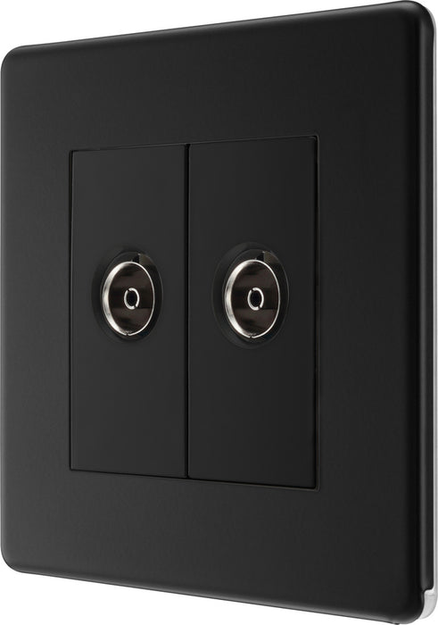 BG FFB63 Flatplate Screwless Isolated Double TV Aerial Socket - Black Insert - Matt Black - westbasedirect.com