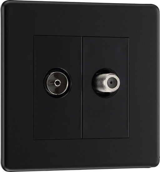 BG FFB65 Flatplate Screwless 2 Gang Satellite & Co-axial Socket - Matt Black - westbasedirect.com