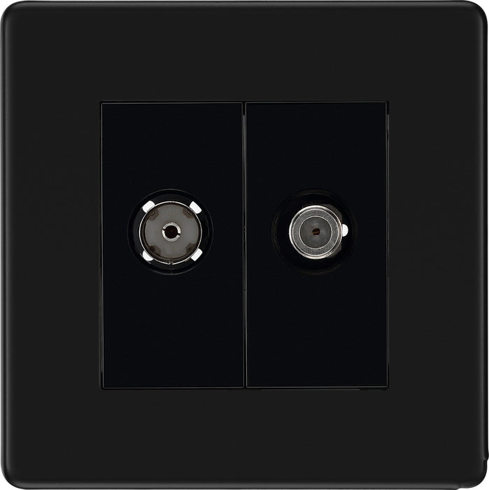 BG FFB65 Flatplate Screwless 2 Gang Satellite & Co-axial Socket - Matt Black - westbasedirect.com