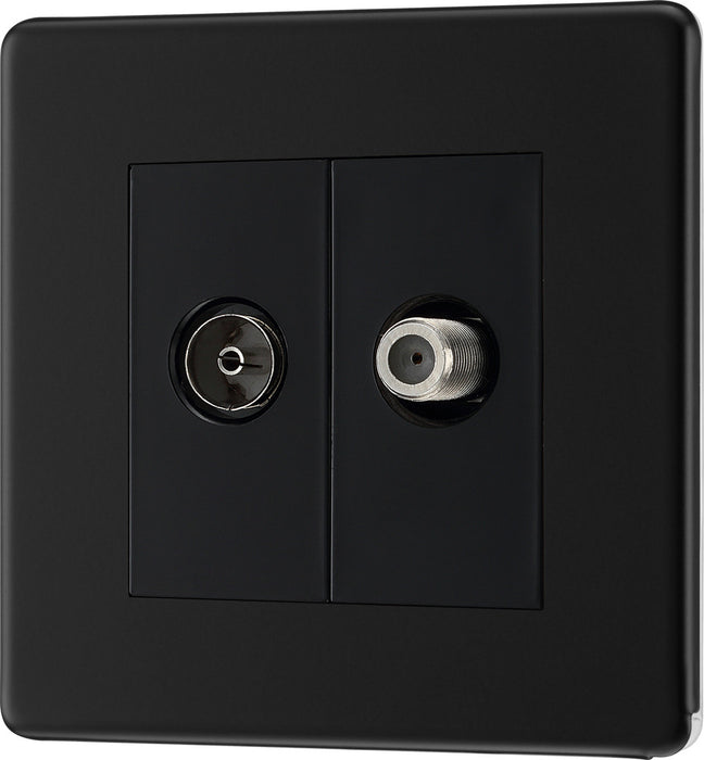 BG FFB65 Flatplate Screwless 2 Gang Satellite & Co-axial Socket - Matt Black - westbasedirect.com
