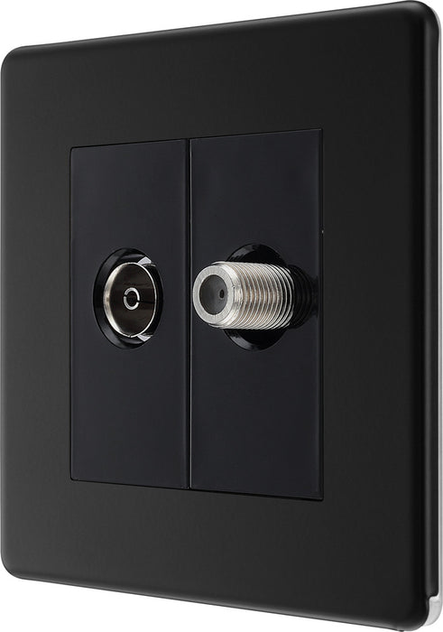 BG FFB65 Flatplate Screwless 2 Gang Satellite & Co-axial Socket - Matt Black - westbasedirect.com